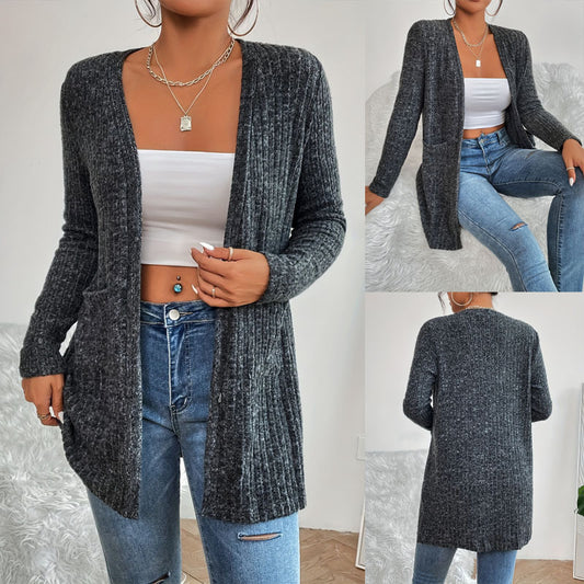 Veste en tricot pour femmes avec design côtelé texturé et poches pratiques Chic und Stil