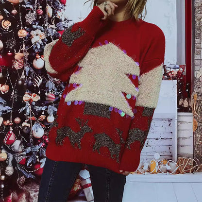 Pull féminin festif avec motif de Noël et appliqués scintillants Chic und Stil