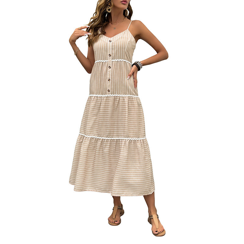 Femme Robe maxi à volants à boutons rayée Chic und Stil