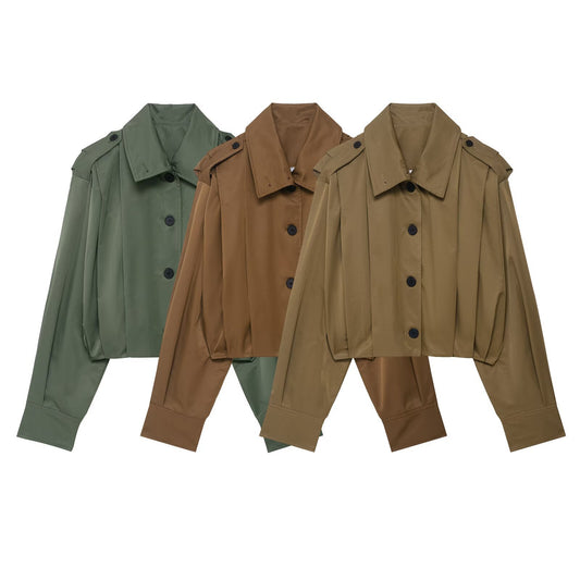 Short blouse jacket for women with an elegant cut and chic button details