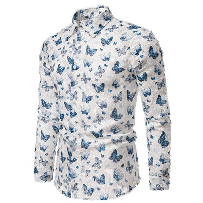 Chemise à manches longues pour hommes avec un motif de papillon accrocheur et en tissu de coton de haute qualité Chic und Stil