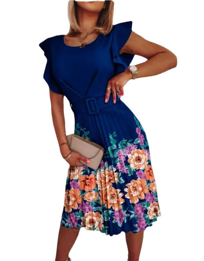 Robes midi à motifs floraux pour femmes avec des manches volantées Chic und Stil