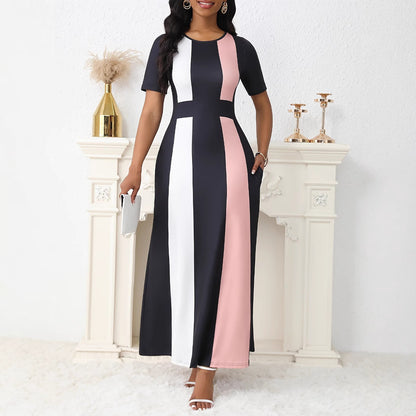 Robe maxi femme avec un design à rayures bloquées à la mode et des poches pratiques Chic und Stil