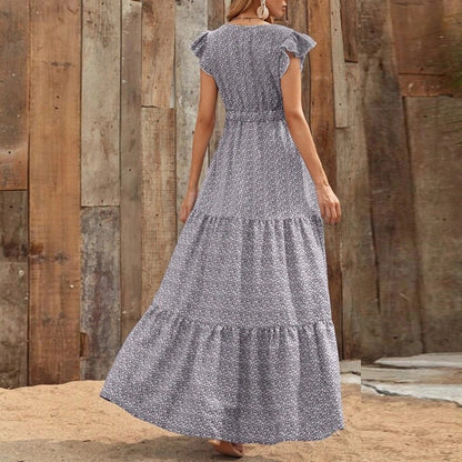 Robe maxi femme avec de délicates détails volantés et un décolleté en V plus profond Chic und Stil