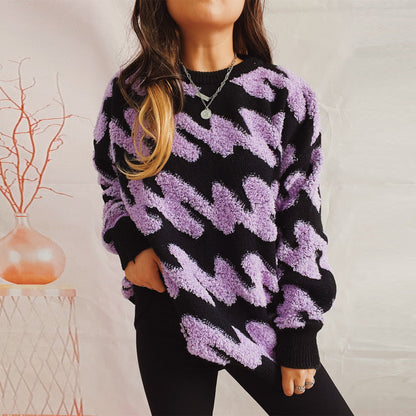 Pull femme en sweat à texture grossière avec motifs contrastés Chic und Stil
