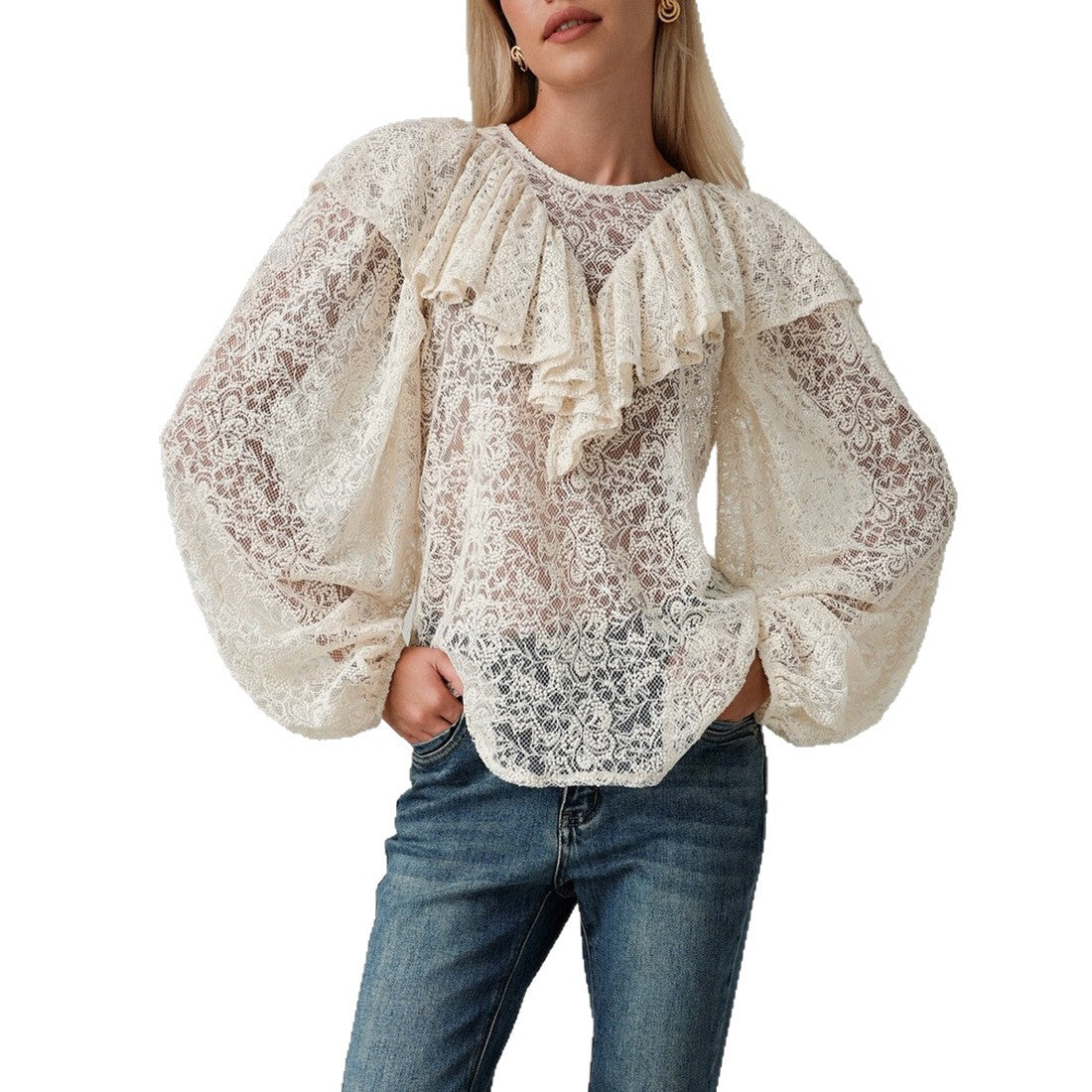 Blouse pour femmes avec volants volumineux et motif en dentelle Chic und Stil
