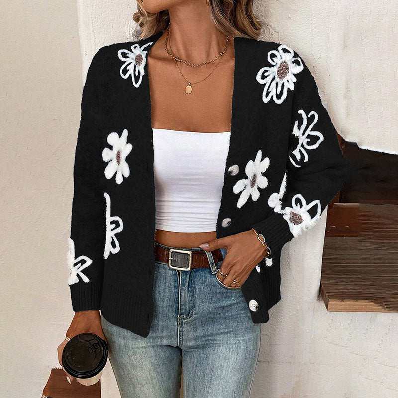 Dames cardigan douillet avec motif floral Chic und Stil