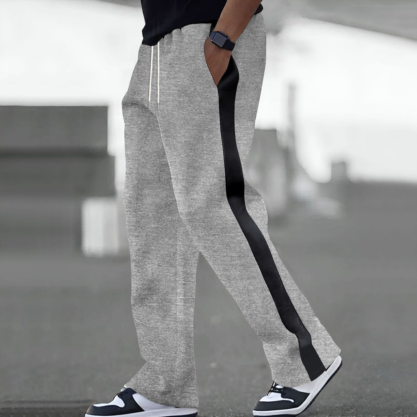 Trendy sports pants for men with elastic waistband and contrasting side stripes Chic and Style