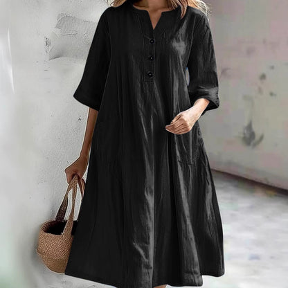 Robe décontractée en coton pour femmes avec patte de boutonnage et poches pratiques Chic und Stil