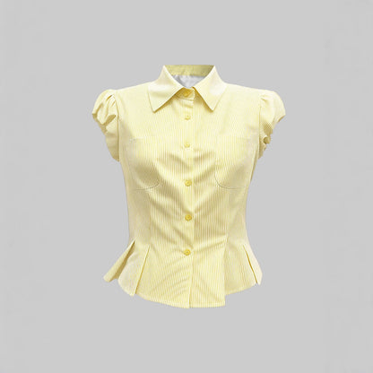 Haut de blouse tricoté pour femmes avec manches bouffantes et détails de boutons Chic und Stil