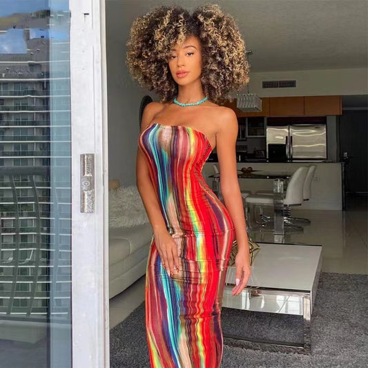 Chic and elegant strapless design women's bodycon maxi dress