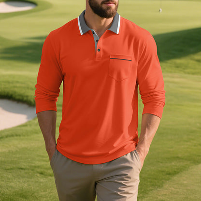 Chemise Polo à manches longues pour hommes en tissu respirant avec col moderne Chic und Stil