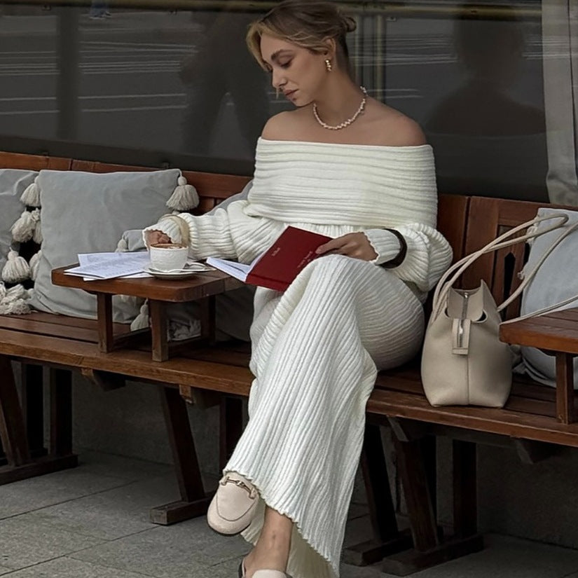 Dames Élégant Robe Maxi en Tricot avec Design Sans Épaules Chic und Stil