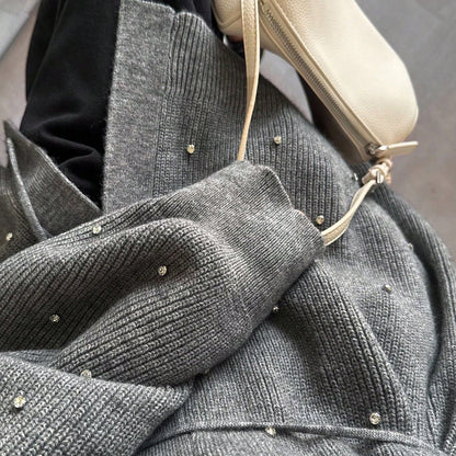 Dames Élégant Cardigan en Tricot avec Accent de Perles Chic und Stil