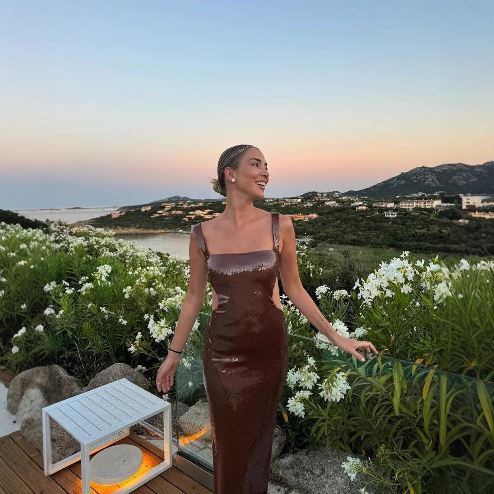 Robe maxi à sequins pour femmes avec design sans bretelles et coupe élégante Chic und Stil