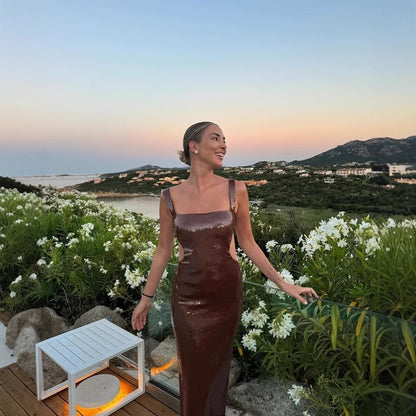 Robe maxi à sequins pour femmes avec design sans bretelles et coupe élégante Chic und Stil