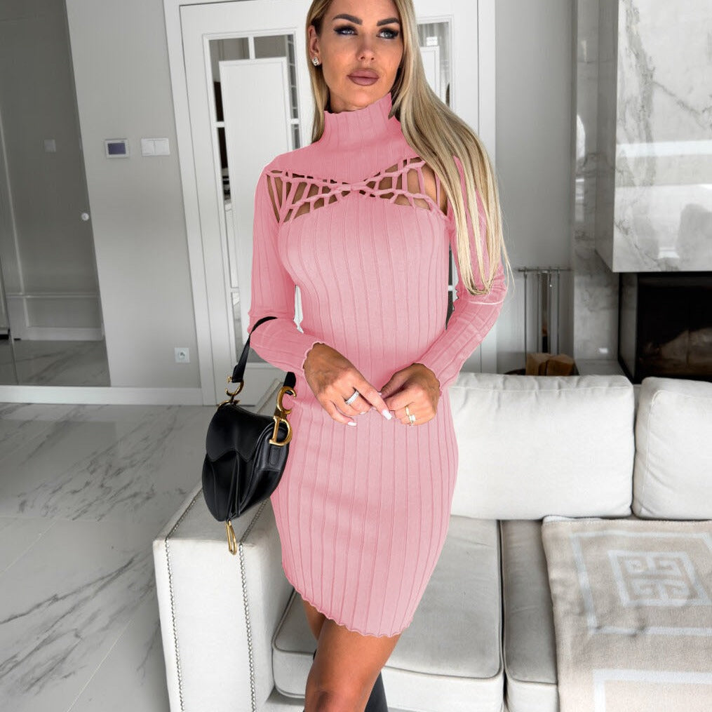 Robe bodycon à col montant en tricot côtelé pour femmes avec détails découpés Chic und Stil
