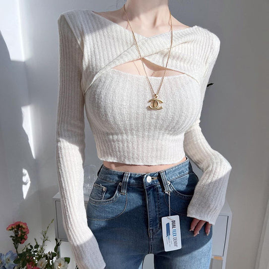 Dames à col en côtes crop top Chic und Stil