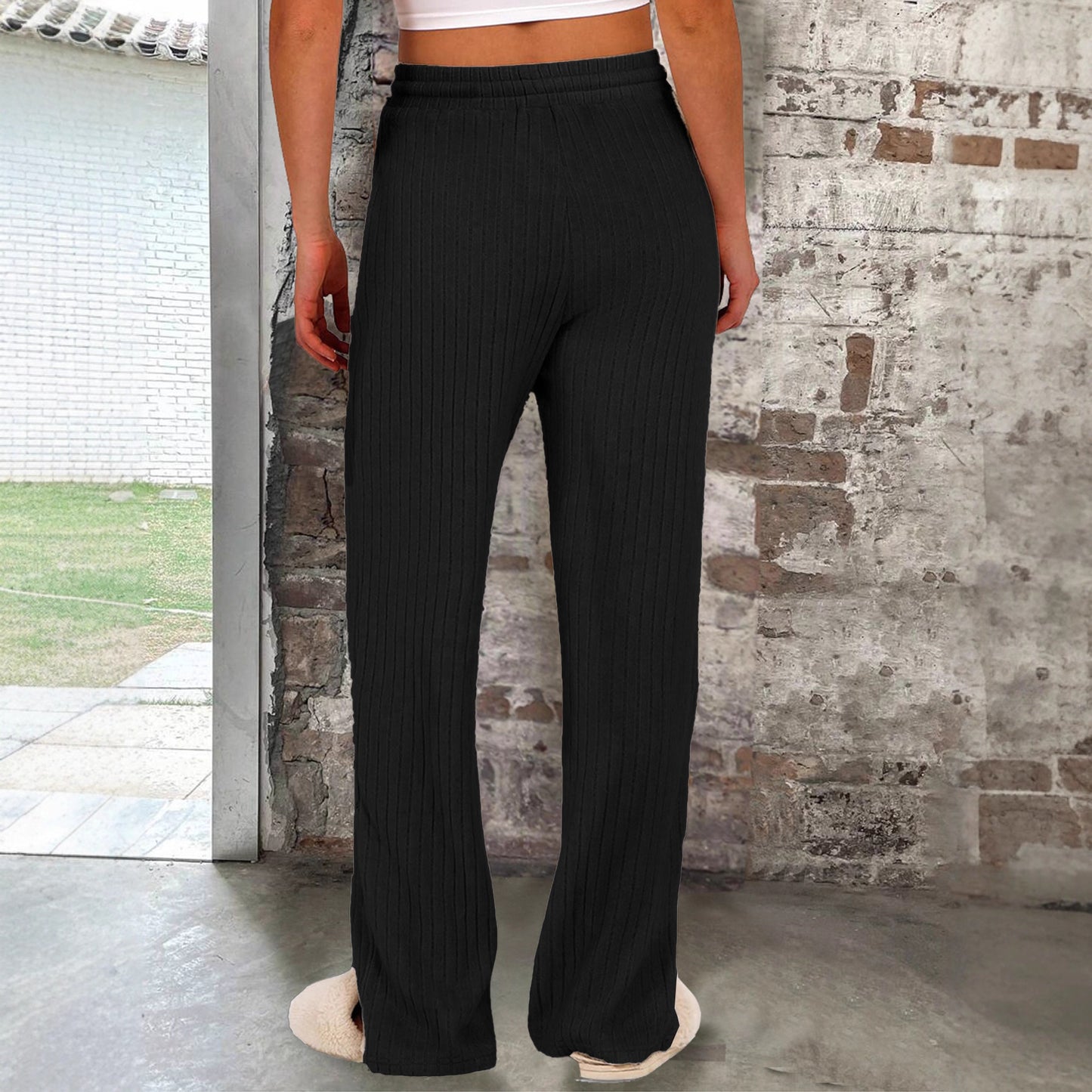 Wide ribbed knit pants for women with elastic waistband Chic und Stil