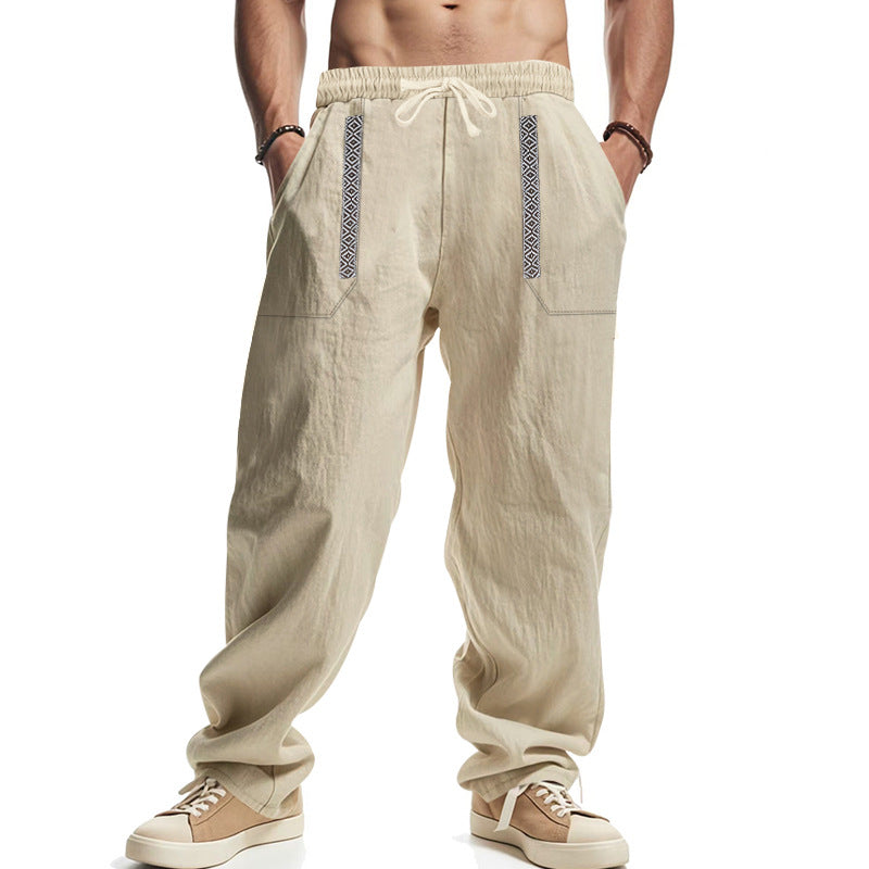 Casual linen cargo pants for men with practical side pockets and elastic waistband Chic and Style