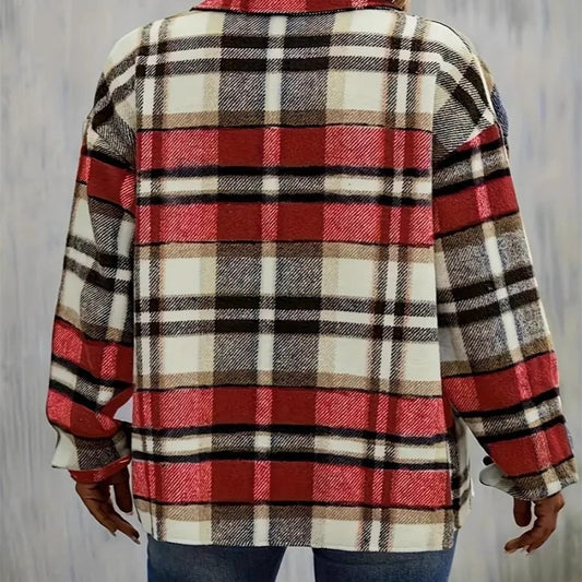 Veste en flanelle à carreaux pour femmes avec poches et boutonnière de bon goût Chic und Stil