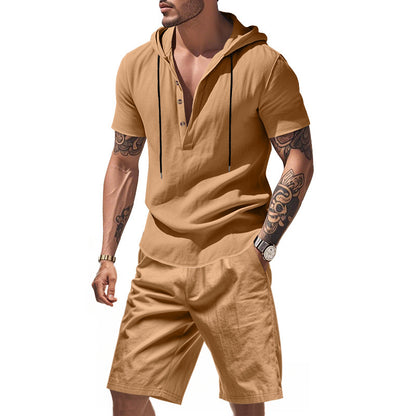 Homme Haut de loisirs à manches longues avec patte de boutonnage et shorts Chic und Stil