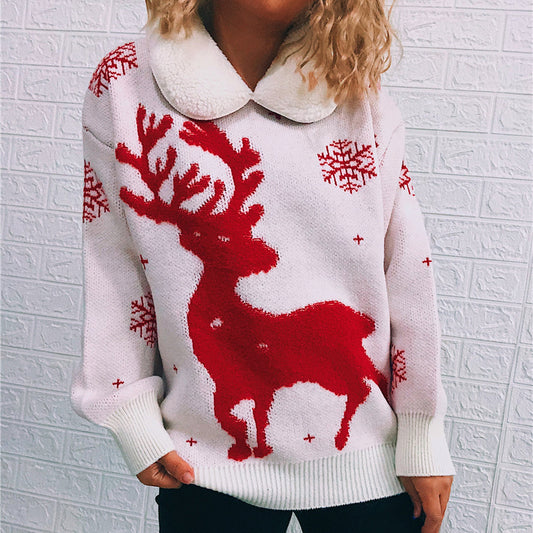 Pull femme de Noël avec motif de renne festif et col doux Chic und Stil