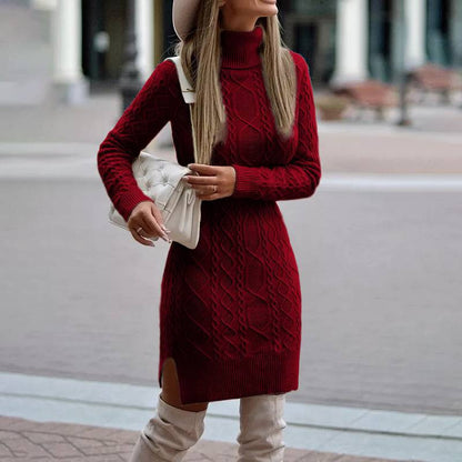 Robe en tricot élégante pour dames avec col roulé de haute qualité et fente latérale Chic und Stil