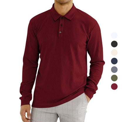 Chemise polo à manches longues pour hommes avec motif en côtes texturé et détail de bouton Chic und Stil
