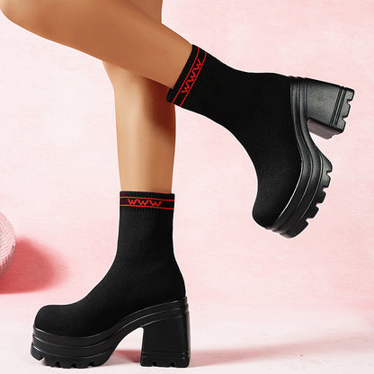 Bottes hautes chunky pour femmes avec semelle antidérapante et tige élastique Chic und Stil