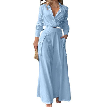 Women Elegant and Casual Two-Piece Set with Crop Top and Wide Palazzo Pants Chic and Style