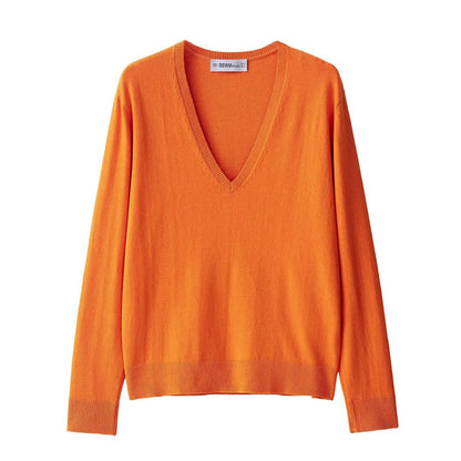 Femmes pull élégant à encolure en V en mélange de coton de haute qualité Chic und Stil
