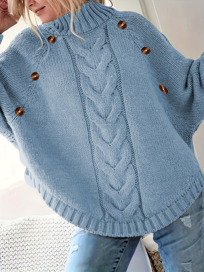 Dames gros pull en tricot avec col haut et détails de boutons Chic und Stil