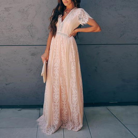 Femmes Élégante Robe Maxi en Dentelle Bohème Chic und Stil