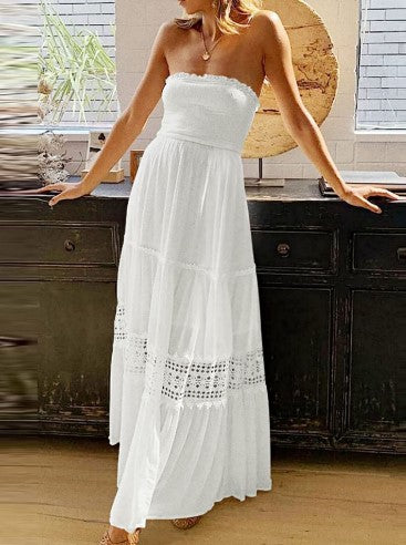 Robe maxi sans bretelles pour femmes avec un élégant bord en dentelle Chic und Stil