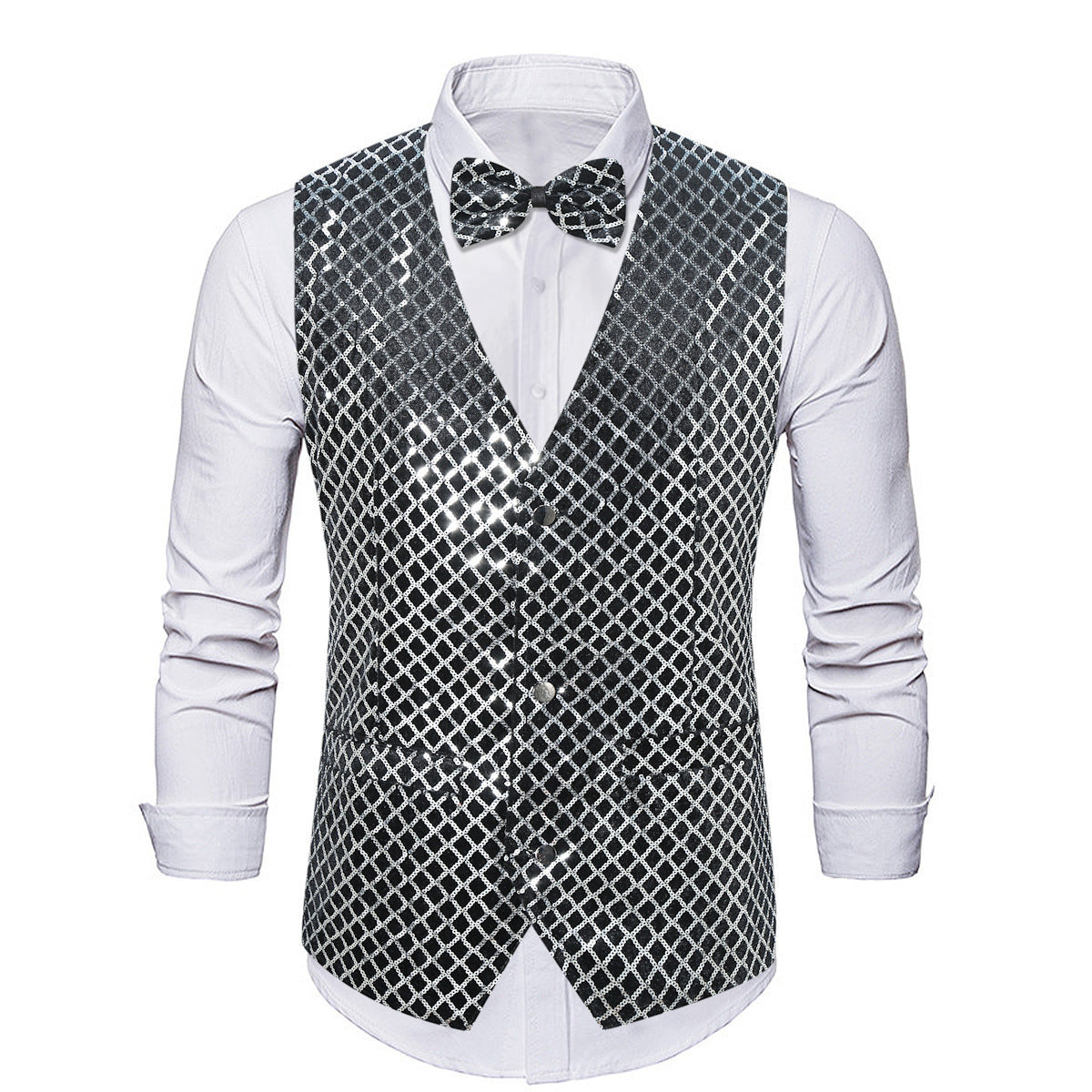 Blazer élégant en sequins pour hommes avec fermeture à nœud assortie Chic und Stil