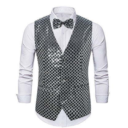 Blazer élégant en sequins pour hommes avec fermeture à nœud assortie Chic und Stil
