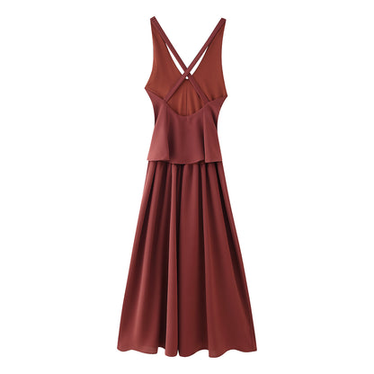 Robe maxi femme avec élégant décolleté en V et jupe plissée Chic und Stil