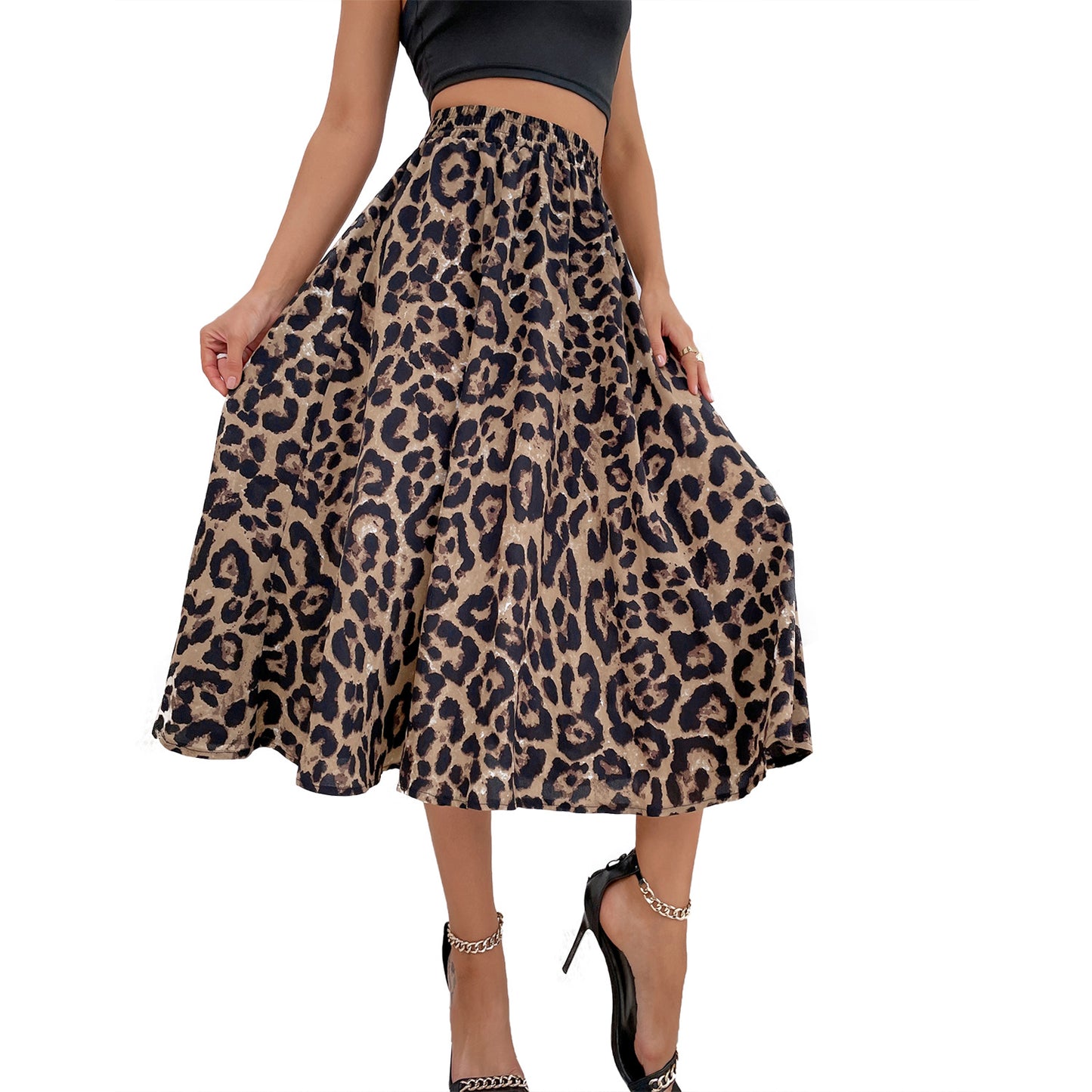 Jupe maxi femme avec un élégant motif léopard et une taille élastique Chic und Stil