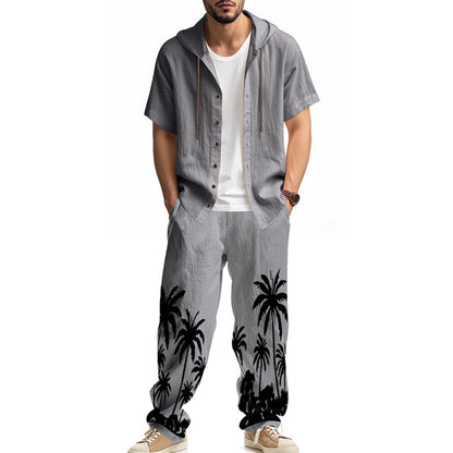 Casual outfit for men with t-shirt and hoodie pants with a trendy palm print Chic and Style