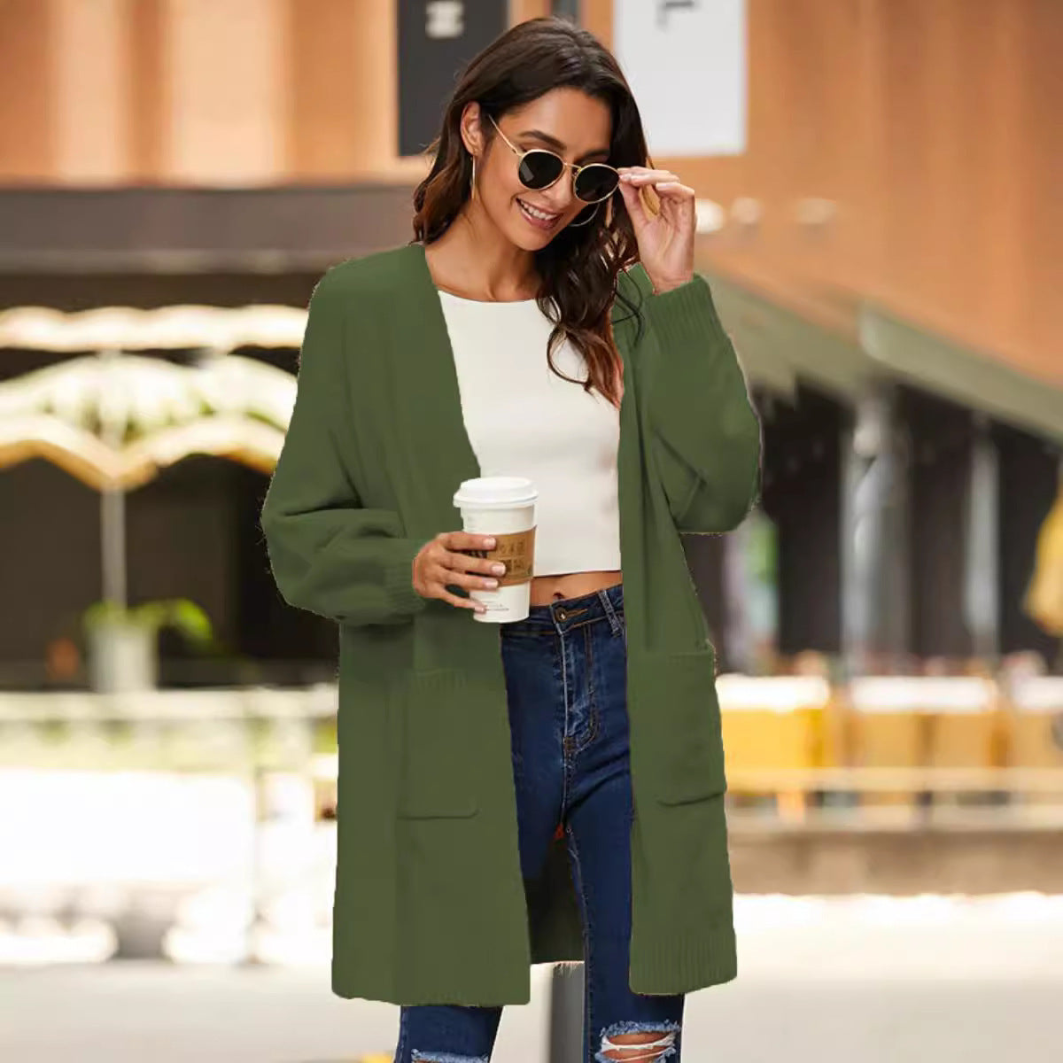 Dames cardigan à manches longues avec devant ouvert et poches profondes Chic und Stil