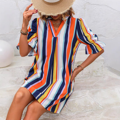 Robe d'été rayée à manches courtes pour femmes Chic und Stil