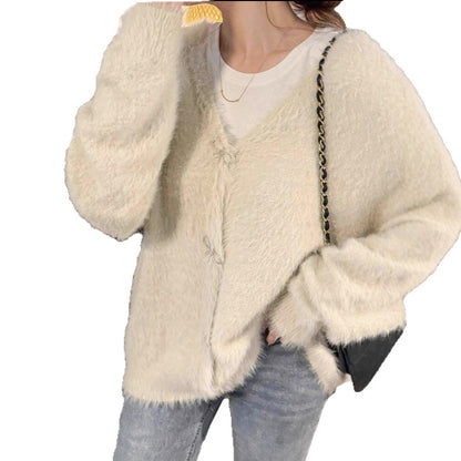 Dames Pull en maille pelucheux avec des détails de boutons élégants Chic und Stil