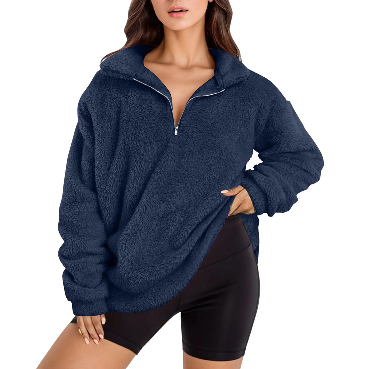 Dames doux pull en fleece avec demi-fermeture éclair Chic und Stil