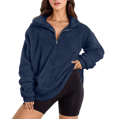 Dames doux pull en fleece avec demi-fermeture éclair Chic und Stil