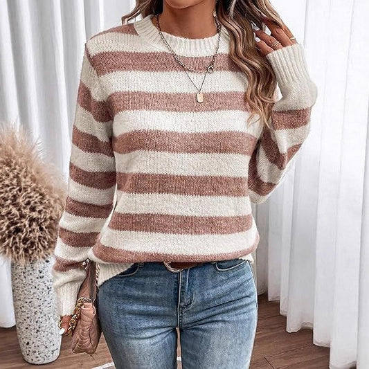 Pull en tricot décontracté pour femmes avec de larges rayures transversales Chic und Stil