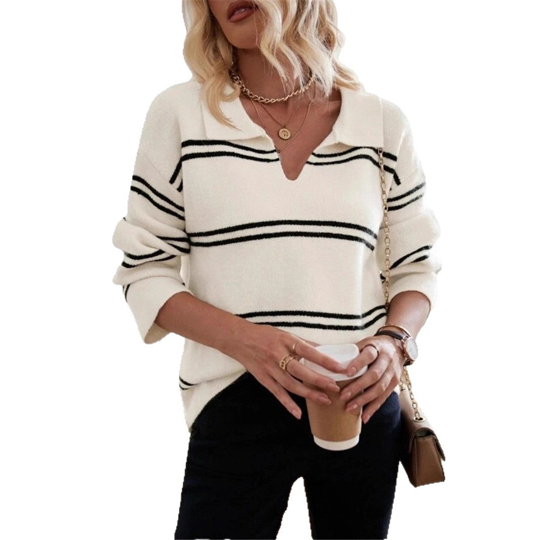 Pull décontracté pour femmes avec col polo et design rayé Chic und Stil