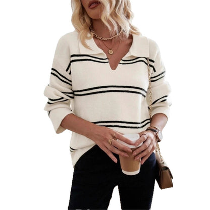 Pull décontracté pour femmes avec col polo et design rayé Chic und Stil
