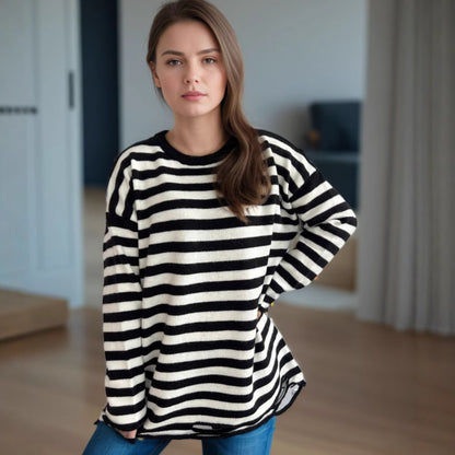 Pull over-size décontracté pour femmes avec de larges rayures Chic und Stil