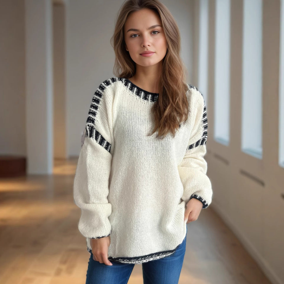 Pull oversized décontracté pour femmes avec un motif rayé à la mode et un design texturé Chic und Stil